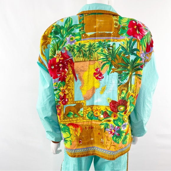 Vintage East West Turquoise Floral Fruit Print 2-Piece Tracksuit Jacket & Pants - Picture 9 of 13
